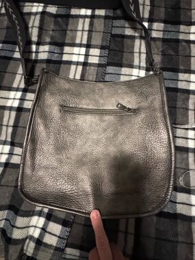 Metallic Pewter Leather Crossbody Bag